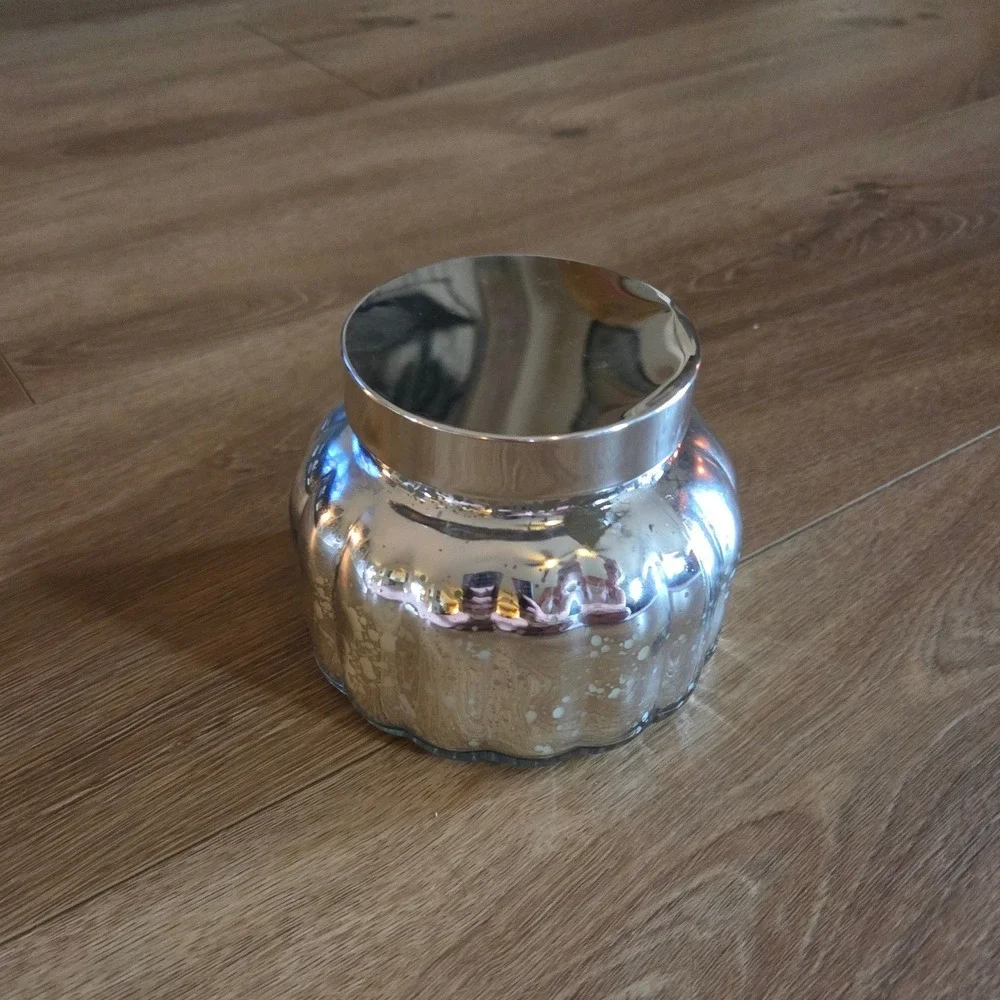 East West White Birch Scented Candle 16oz Silver Mercury Glass Scalloped Jar